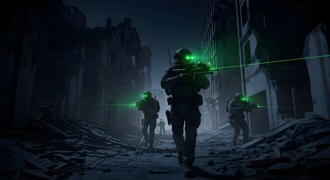 Special Forces Night Operation in a War-Torn City 