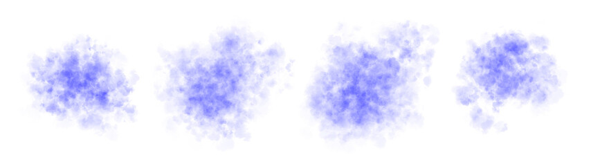 Mini set of small blue smoke clouds isolated on transparent background perfect for design overlays and visual effects use
