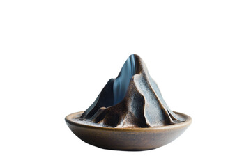 Mountain shaped incense holder with rising smoke on transparent background
