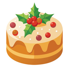 A christmas fruitcake with icing sugar and holly, a traditional and rich icon for holiday desserts and treats.