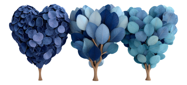 Isolated Heart and Tree Shapes Made of Leaves on Transparent Background