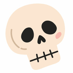 Cute skull illustration in flat style, perfect for Halloween, spooky decoration, creepy design, and seasonal elements.