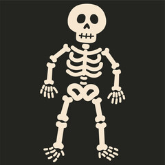 Funny skeleton illustration in flat cartoon style, ideal for Halloween party, spooky decoration, horror theme, and seasonal decoration.