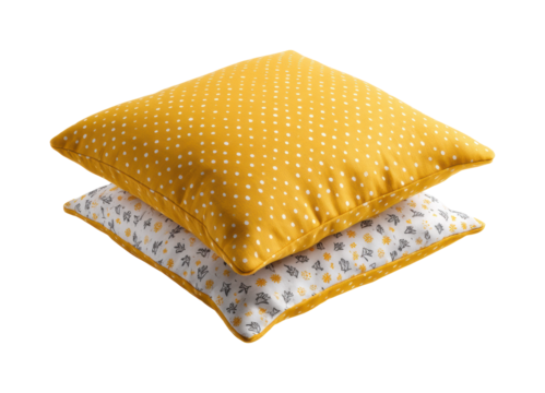 Cozy yellow decorative cushions home interior product aesthetic appeal, isolated on transparent background, png