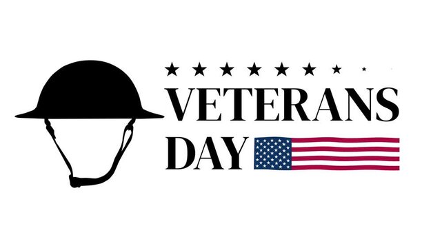 Veterans Day design with military helmet, American flag, and bold typography. Patriotic concept honoring U.S. soldiers and veterans with a minimalist style for remembrance and tribute.