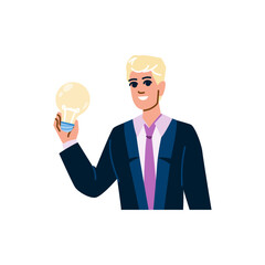 Businessman holding light bulb having an innovative idea