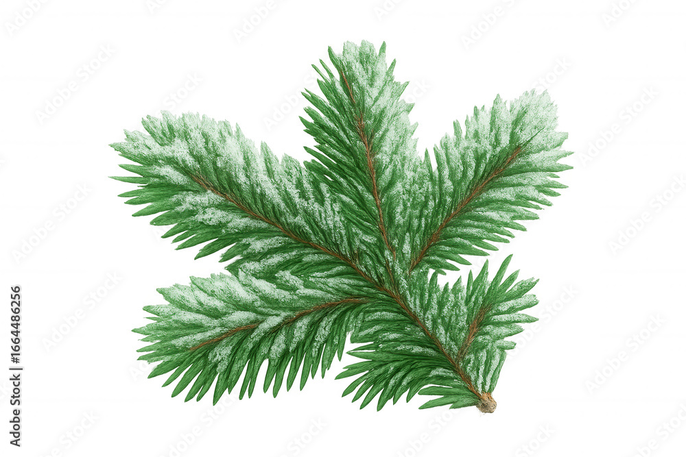 Poster realistic 3d rendering of a fir branch covered with snow, isolated on a transparent background, perf