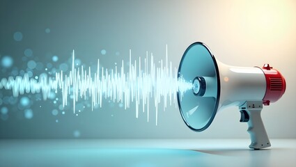 A megaphone with sound waves coming out of it, set against a blurred background