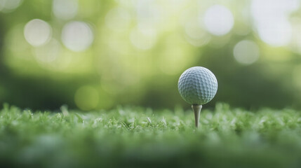 A golf ball is sitting on a green grass field