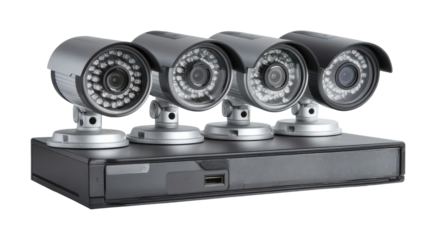Surveillance camera installation security equipment modern angle, isolated on transparent background, png