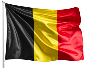 Belgium Flag in Silk Fabric Texture, Diagonally Draped, Isolated on Transparent Background