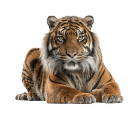 Obraz premium Majestic tiger lying gracefully wildlife, isolated on transparent background, png