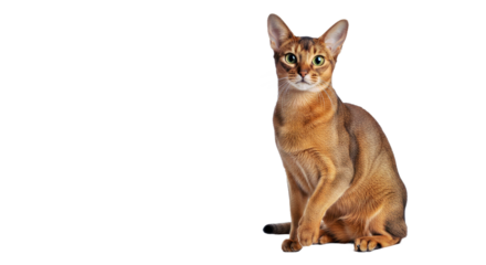 Abyssinian cat sitting on a clean white background: elegant purebred feline.