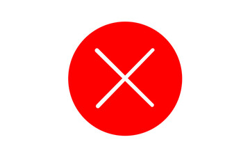 Red Circle with White Cross, Error, Stop Symbol, Negative Sign, Cancel Icon on White Background - Round Button