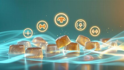 Boost your workout with creatine gummies gym product promotion vibrant colors close-up health benefits