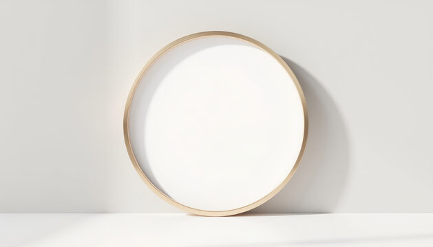 Premium circular picture frame mockup on neutral background for portrait display with copy space