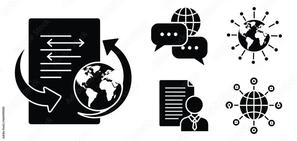 Poster conceptual vector illustration of international business communication and global networking solutio