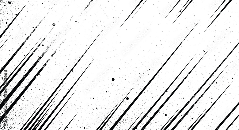Poster grungy texture with black diagonal lines and scattered spots on a white background. vector illustrat