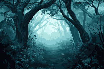 Mysterious Foggy Forest Path