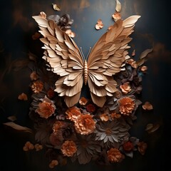 Artistic creation paper butterfly surrounded flowers backdrop