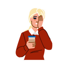 Tired businesswoman holding coffee and touching her face