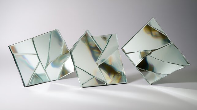 Three shattered mirrors reflecting distorted metabolic symbols, symbolizing fragmented understanding of health.