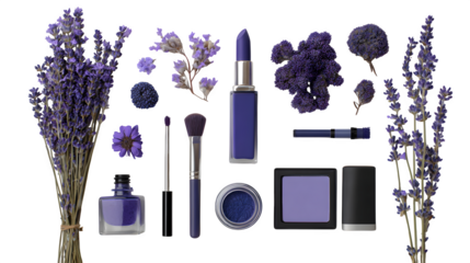 Lavender and Purple Cosmetics Collection, isolated on transparent background