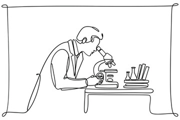 Scientist examining specimen under microscope in laboratory