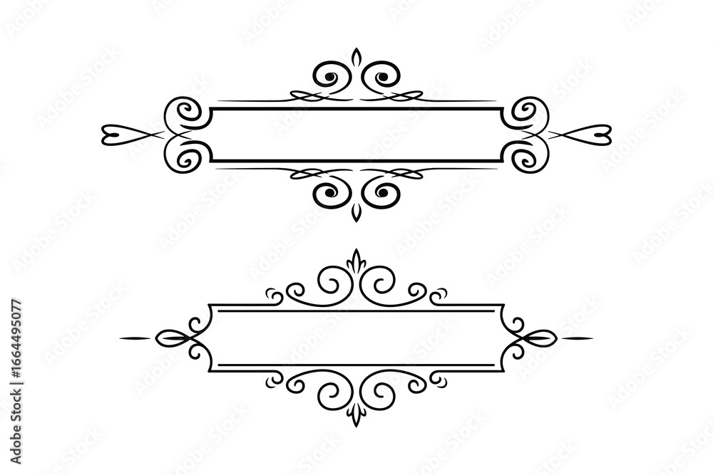 Poster two black ornamental frames with calligraphic design elements for creating elegant text layouts vect