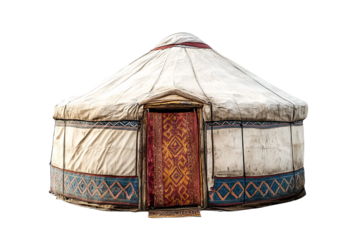 Traditional yurt dwelling, nomadic lifestyle structure, isolated on transparent background
