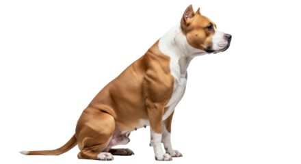 American Staffordshire Terrier full body side view on white: muscular breed.