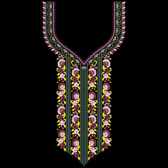 Textile women wear neckline embroidery design for digital print on fabric.