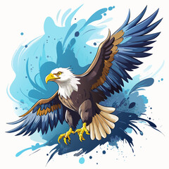 vector illustration of eagle, diving, watercolor