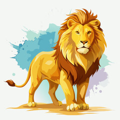 vector illustration of lion, walking, watercolor
