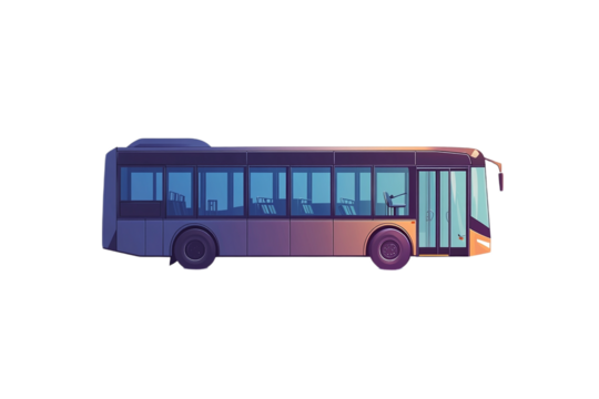 Sleek modern bus with large windows illustrated on transparent background