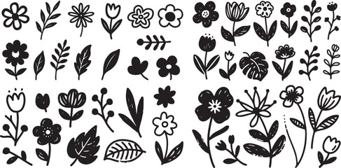 Vector Illustration of Flowers and Plants. Doodle flowers element set. 