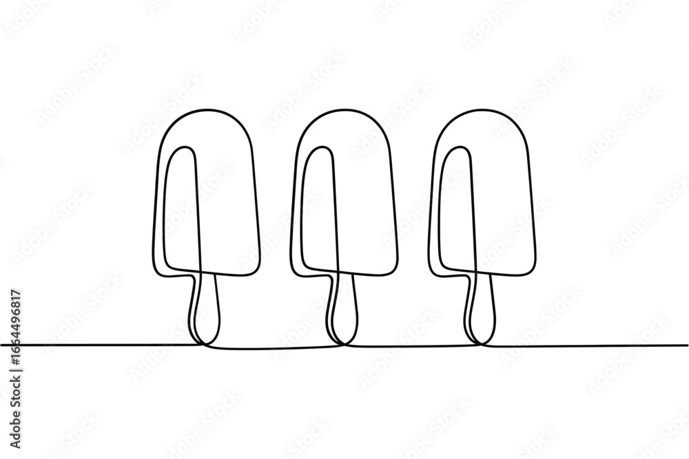 Poster three popsicles drawn in a simple continuous line style