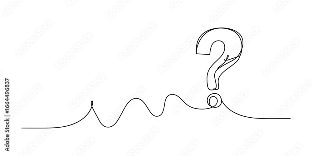 Poster a continuous one line drawing of a question mark in a simple, minimalist style. isolated design elem