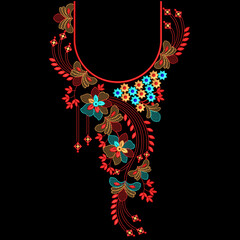 Neckline asian floral embroidery design for digital and textile print on fabric.