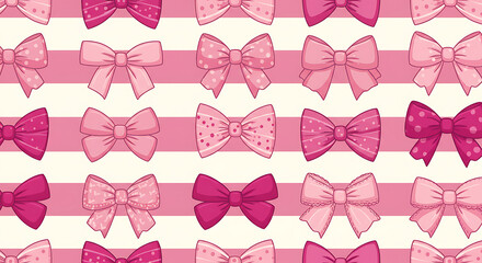 Pink Bow Seamless Pattern, Stripes Background