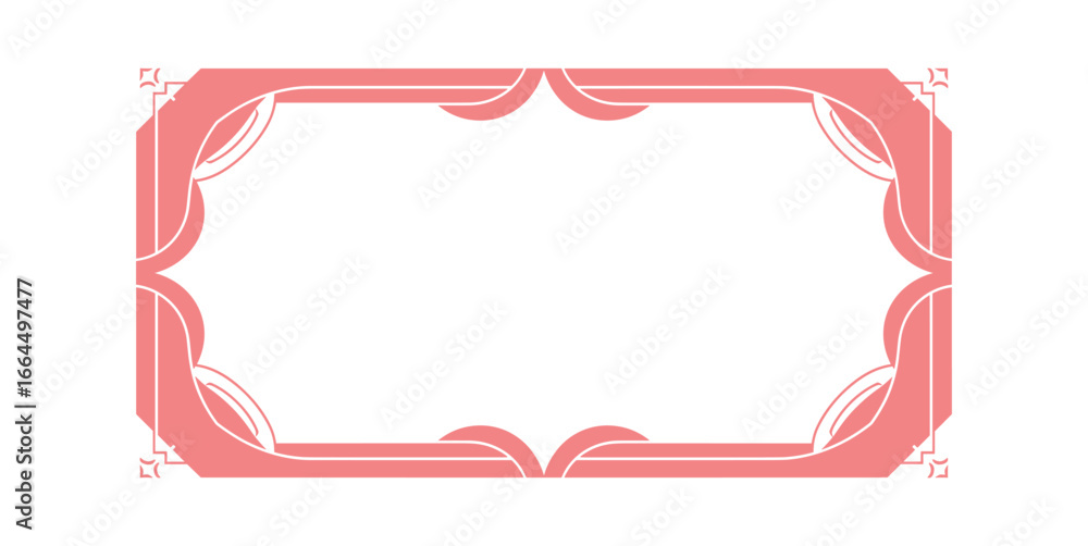 Poster salmon colored rectangle frame with decorative corners and line art border design. simple and modern