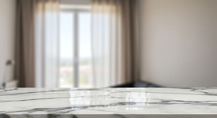 Empty Marble Countertop, Bright Room Background
