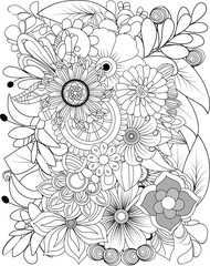 Detailed floral mandala line art for coloring relaxing nature inspired artwork transparent background