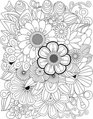 Intricate floral design coloring page for relaxation and creativity transparent background