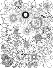Intricate outline floral design coloring page for relaxation and creativity transparent background
