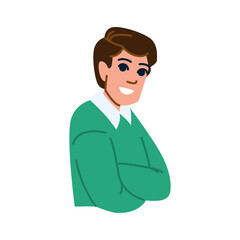 Smiling young man crossing arms and looking aside