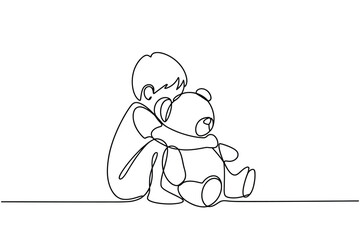 Child s tender embrace with a beloved teddy bear
