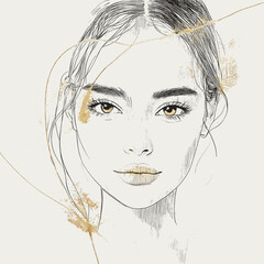 Elegant Line Art Portrait with Gold Accents