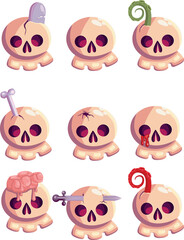 
Vector illustration for halloween, sticker set, skull, holiday, autumn, rip, spirits, ghosts, costume, print, cute drawings, kawaii