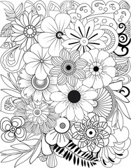 Intricate hand-drawn floral pattern ready for coloring fun and relaxation transparent background